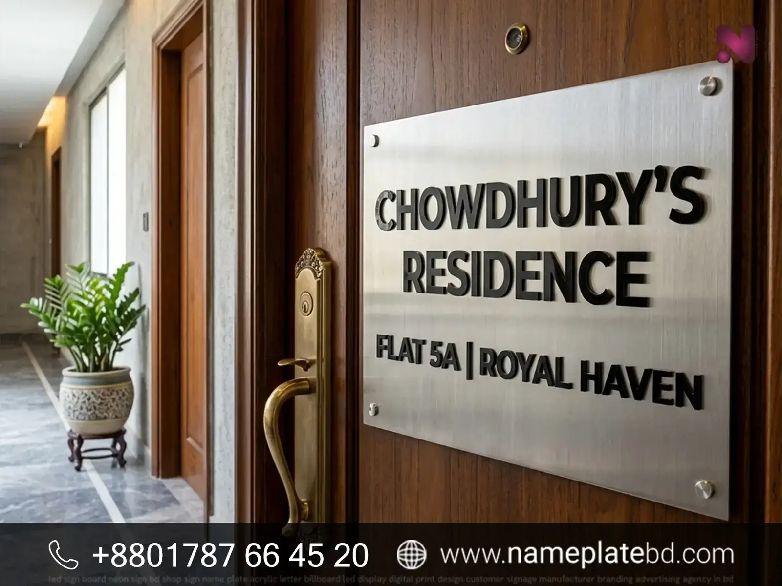 Premium stainless steel custom door name plate with bell system in Bangladesh